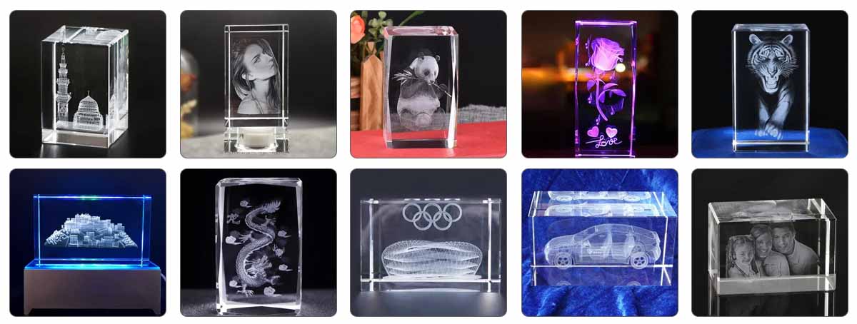 Big size 3D glass laser inner engraving machine samples-Suntop