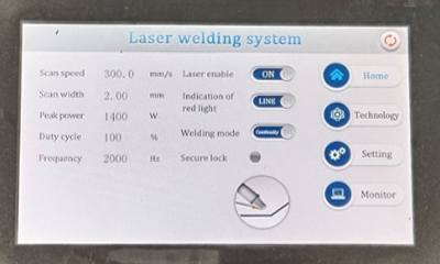 Air-cooled Laser Welding Machine Operation interface-Suntop